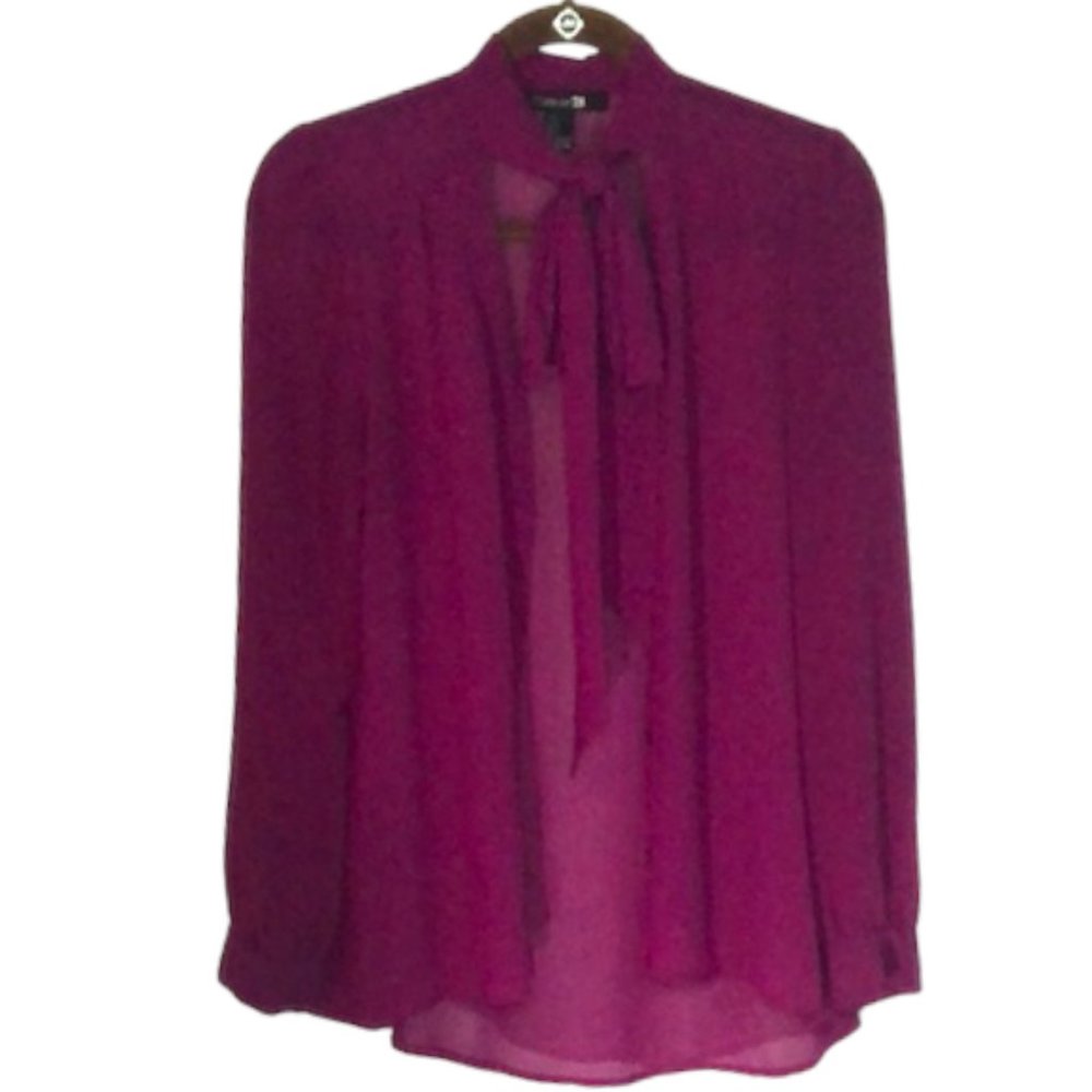 Forever 21 Purple Chiffon Sheer Neck Tie Blouse - Size S